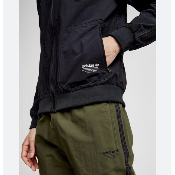 adidas full zip crewneck sweatshirt Men M Black G8 - Picture 1 of 9